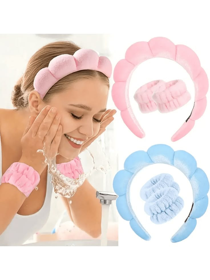 Spa Headband for Washing Face Wristband Set Sponge Soft Terry Cloth Makeup Skincare